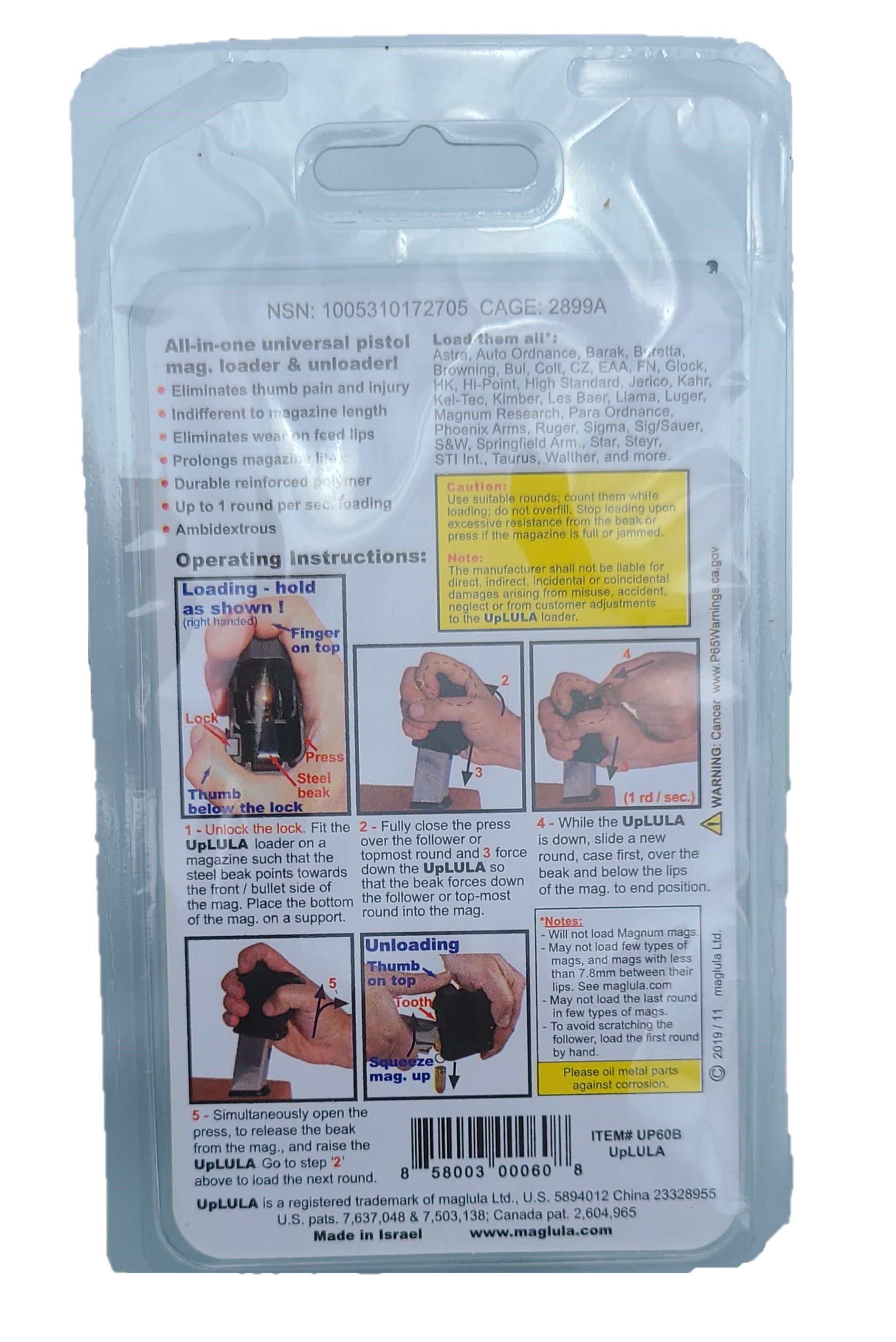 Maglula UpLULA Universal Pistol Magazine Loader 9mm - .45ACP, Black, UP60B-img-4